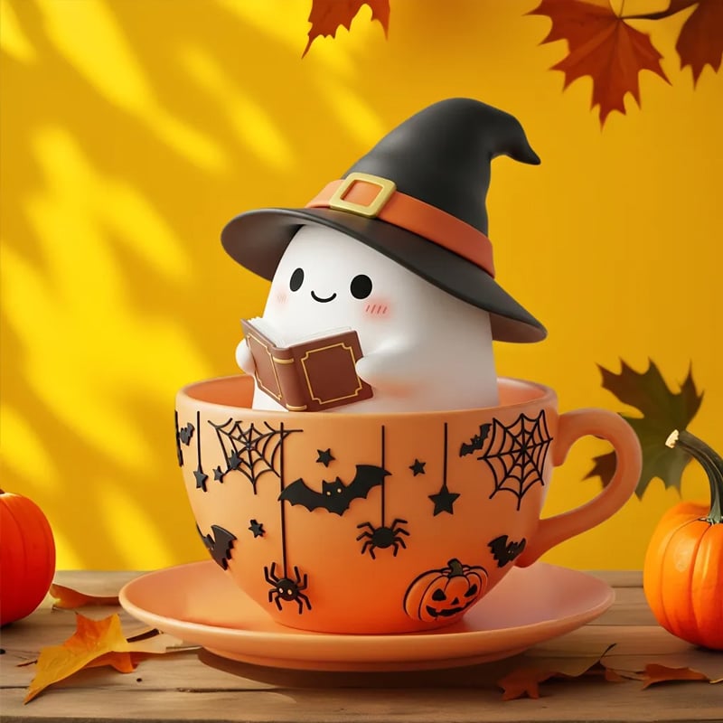 Whimsical Halloween Ghost Teacup Decor