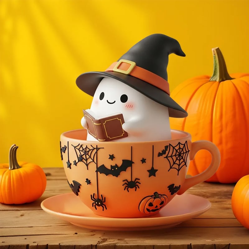 Whimsical Halloween Ghost Teacup Decor
