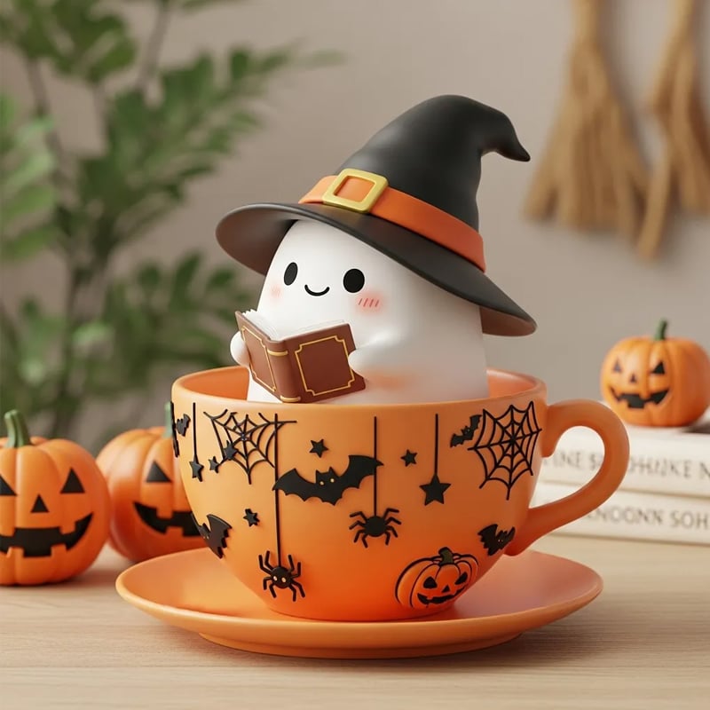 Whimsical Halloween Ghost Teacup Decor